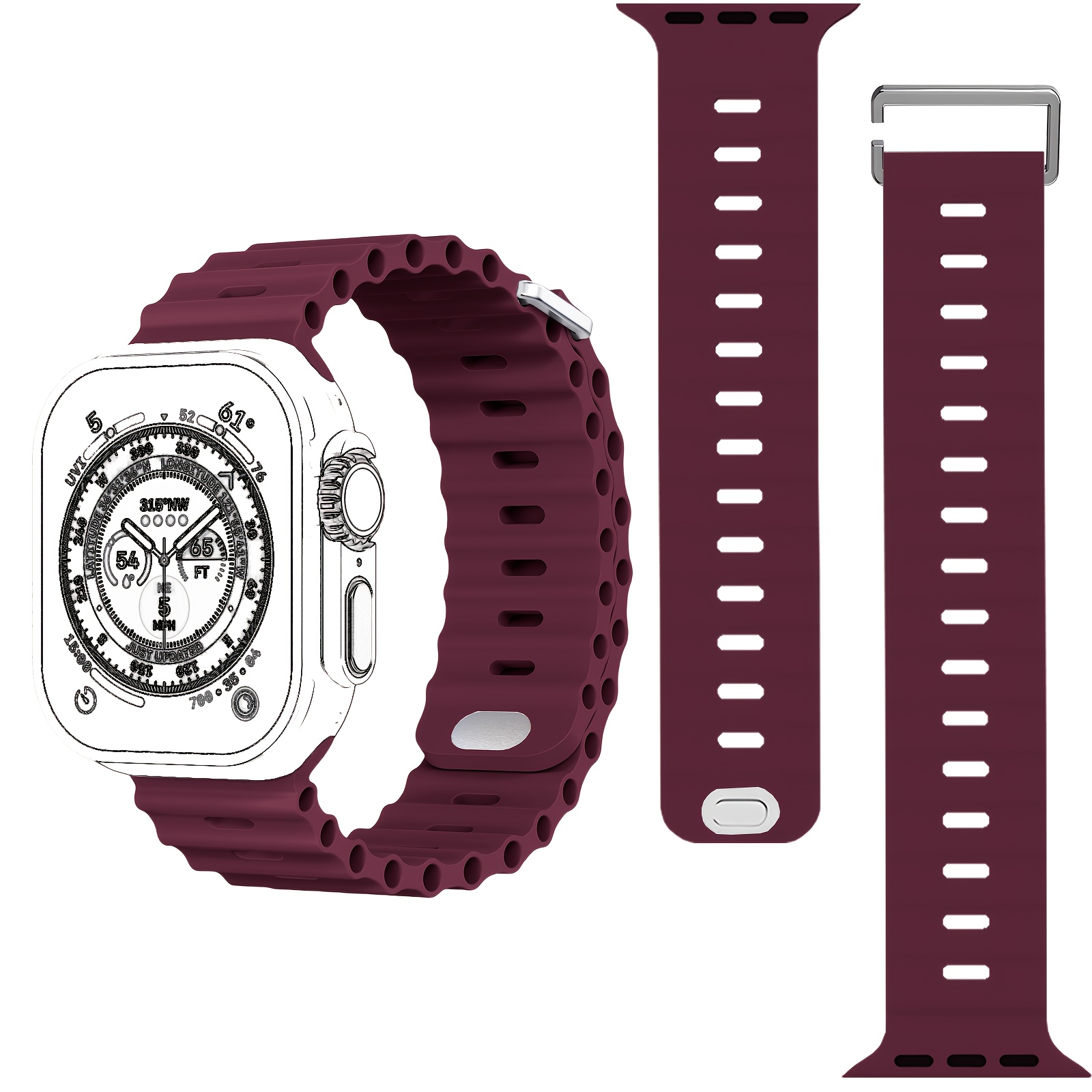 1pc Sport Ocean Silicone Strap, Suitable for Apple Watch Replacement Band, Compatible with 44u002F45u002F46u002F49u002F42u002F41u002F38mm Men'su002FWomen's iWatch Series 10 9 8 7 6 5 4 3 2 1 SE - Image 19