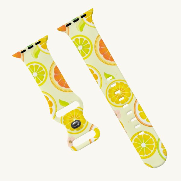 Apple Watch Silicone Band Strap - Retro Lemon Slice Design, Quick Release & Ventilated Comfort, Water-Resistant & Sweat-Resistant, Compatible with Apple Watch Series 4u002F5u002F6u002F7u002F8u002F9u002F10, SE 1u002F2, Ultra 1u002F2u002F3 - Unisex for Men & Women, Gym, Swimming, Cycling, Outdoor, Casual Attire - Soft Non-Slip Strap with Lemon Pattern (Yellowu002FGreen)