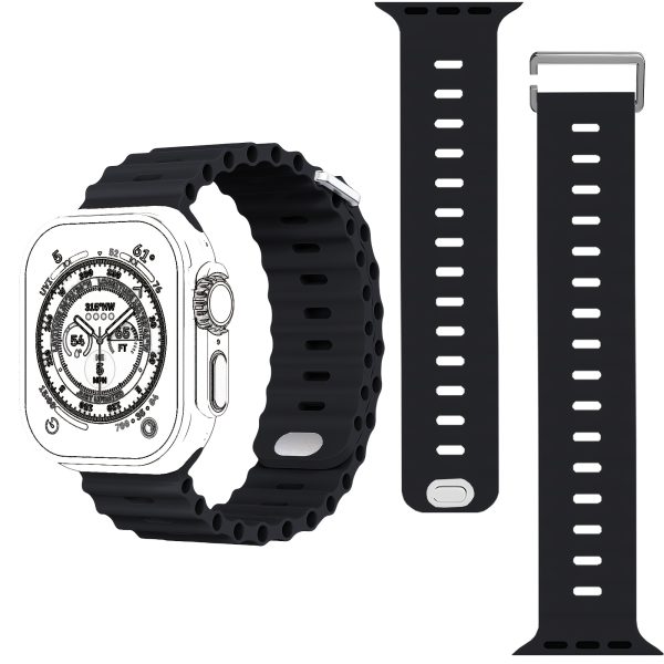 1pc Sport Ocean Silicone Strap, Suitable for Apple Watch Replacement Band, Compatible with 44u002F45u002F46u002F49u002F42u002F41u002F38mm Men'su002FWomen's iWatch Series 10 9 8 7 6 5 4 3 2 1 SE