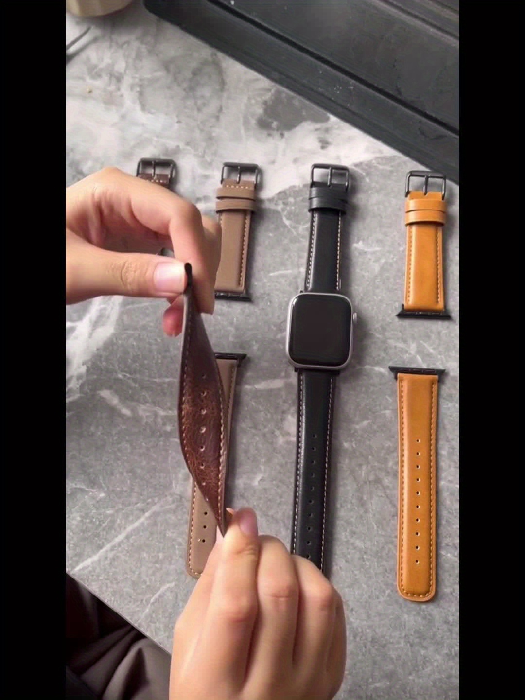 Vintage Crazy Horse Faux Leather Band for Apple Watch - Fashionable Replacement Strap Compatible with 38mm to 49mm Models, Including SE Series & Generations 1-9, Faux Leather Watch Strap - Image 12